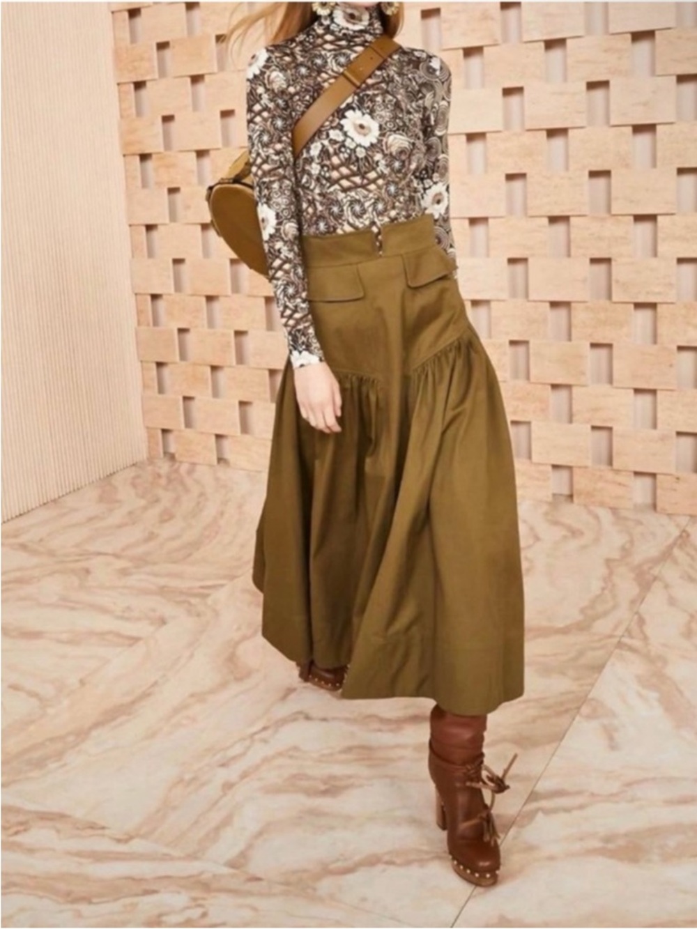 Ulla Johnson Aurelia Turtleneck Top Large Floral Teak Brown Mesh Romantic - Picture 2 of 12